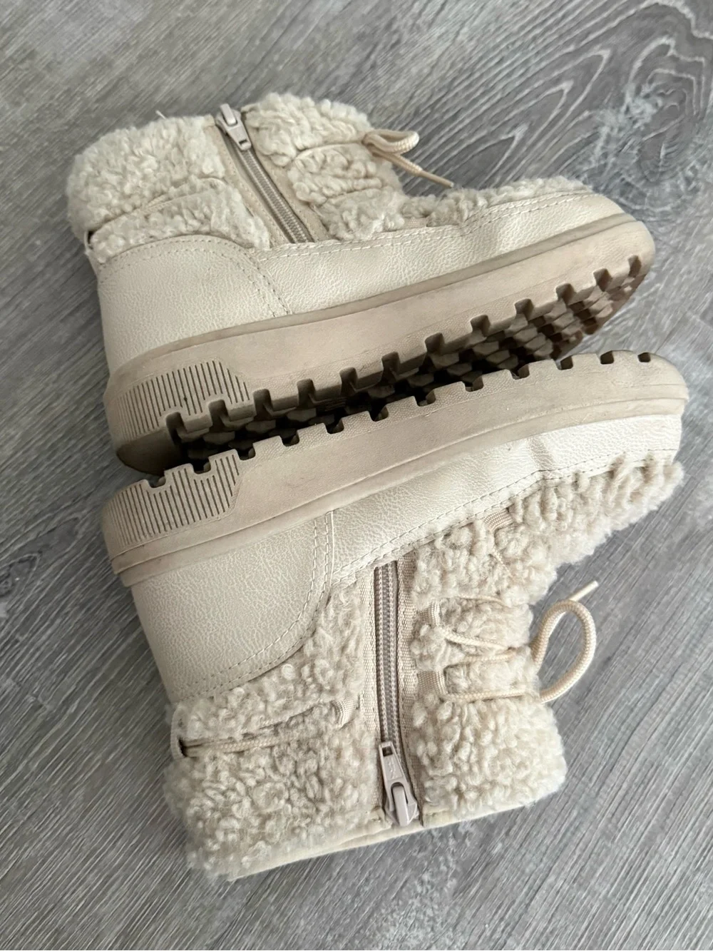 H&M Cream Sherpa Lace-Trim Kids Boots